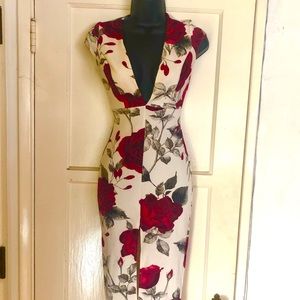 Deep plunge Midi Dress with Front slit